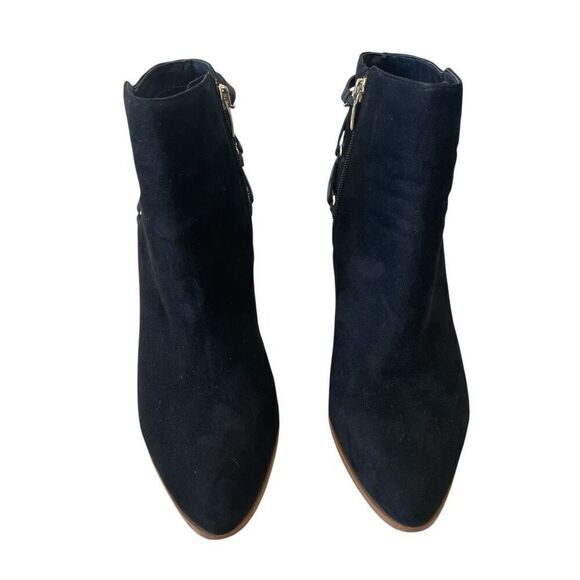 Marc Fisher Black Suede Brown Heeled Booties Boots Shoes Women’s Sz 10 M Fringe - Picture 5 of 6